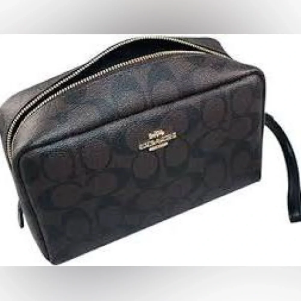 COACH Signature Boxy Cosmetic Case 20 Brown/Black - Picture 2 of 9